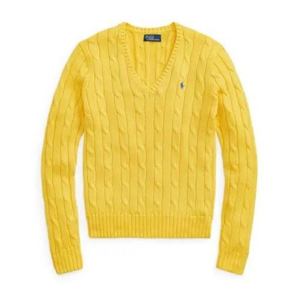 Polo Ralph Lauren Cable-Knit Cotton V-Neck Sweater Trainer Yellow XS